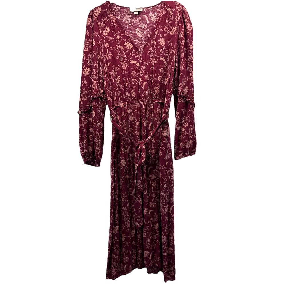 Knox Rose Women's Peasant Dress Size Small Red Floral Ruffles Puff Sleeves‎ Boho